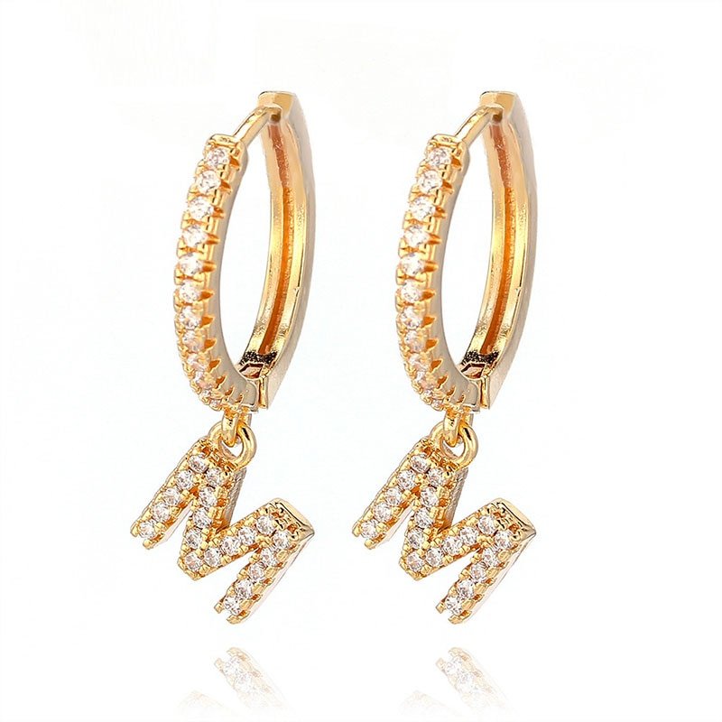 A pair of Women's Initial Letter Hoop Earrings adorned with sparkling diamonds.