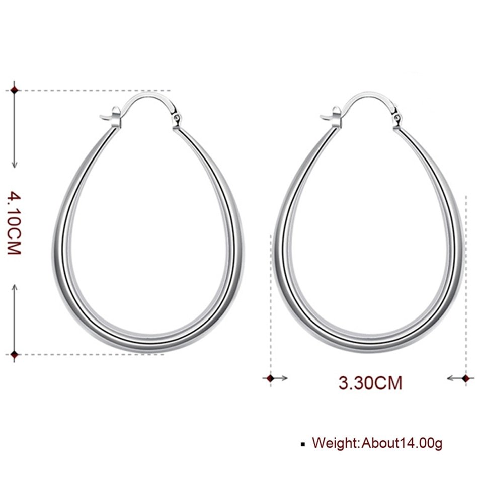 A pair of Women's 925 Sterling Silver Oval hoop earrings with oval measurements.