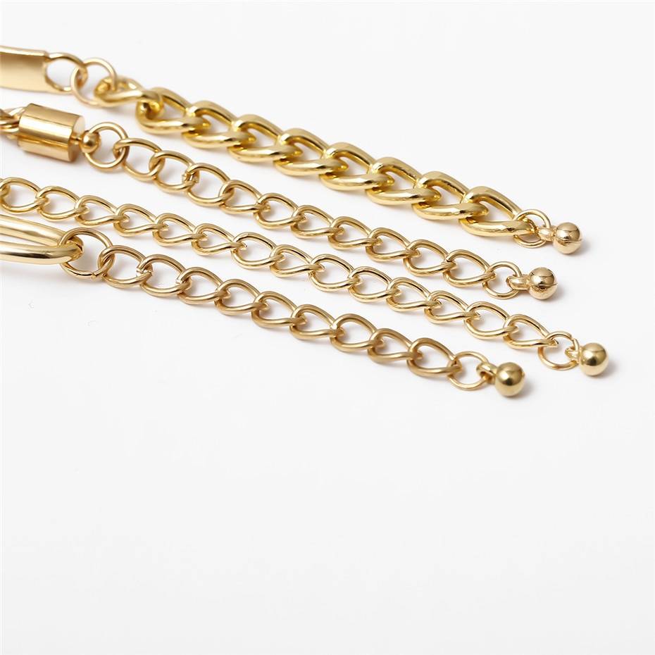 Assorted new Curb Cuban Chain Bracelets Set for Women, 4 Pcs and jewelry pieces for women fashion on a white background.