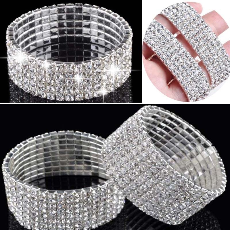 A collage of three images showcasing different angles of a Full Rhinestone Elastic Bracelet for Women in the latest women fashion style.