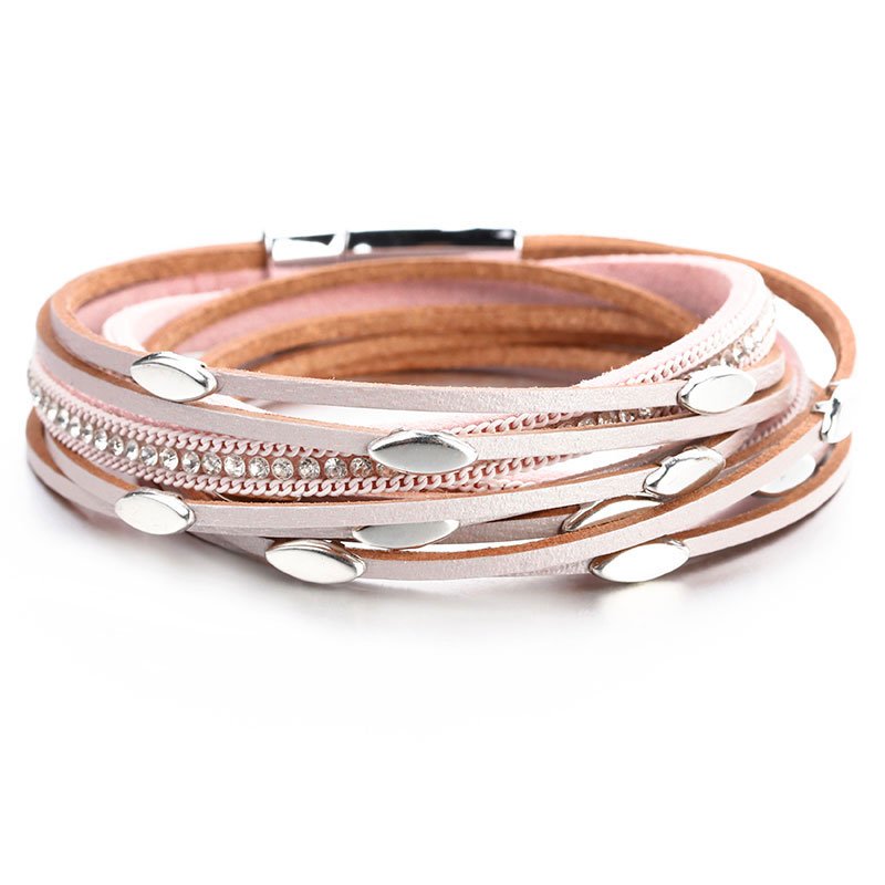 Multi-strand Women's Boho Multilayered Wrap Bracelet with silver accents and rhinestone detailing, embodying the latest women fashion trends.