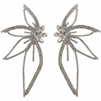 A pair of chic Maple Leaf zircon earrings, a fashionable accessory, on a white background.